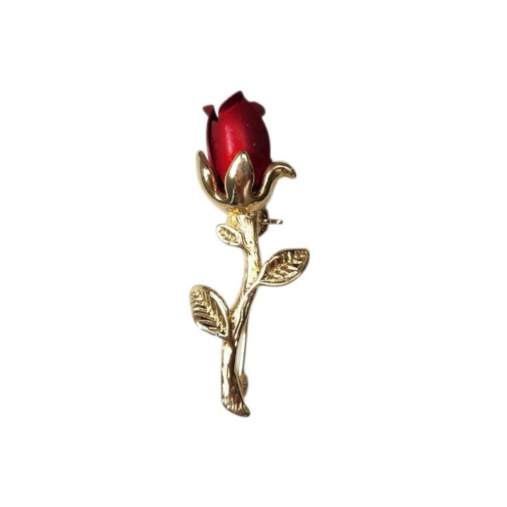 Old Vintage " The ROSE" Pin-Brooch 2 Inch Red And Gold Tone Metal